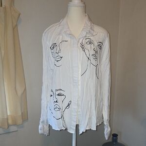 Forever 21 White Artistic Face Design Shirt